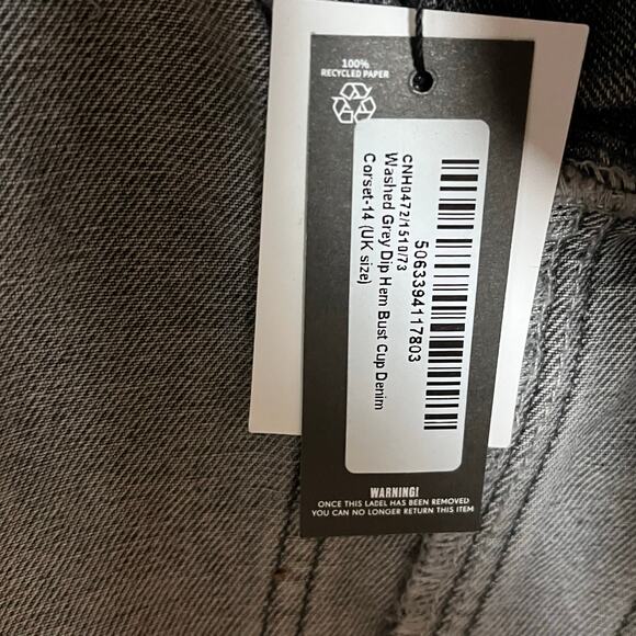 Pretty Little Thing Washed Gray Dip Hem Bust Cup Denim Corset 10 - Picture 6 of 7